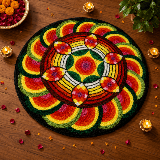 Fur Yarn 3 Feet Rangoli Mat - Design 10