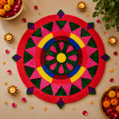 Fur Yarn 3 Feet Rangoli Mat - Design 11