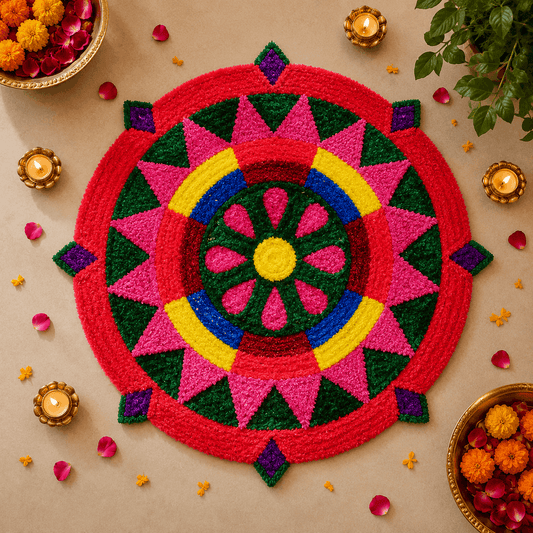 Fur Yarn 3 Feet Rangoli Mat - Design 11