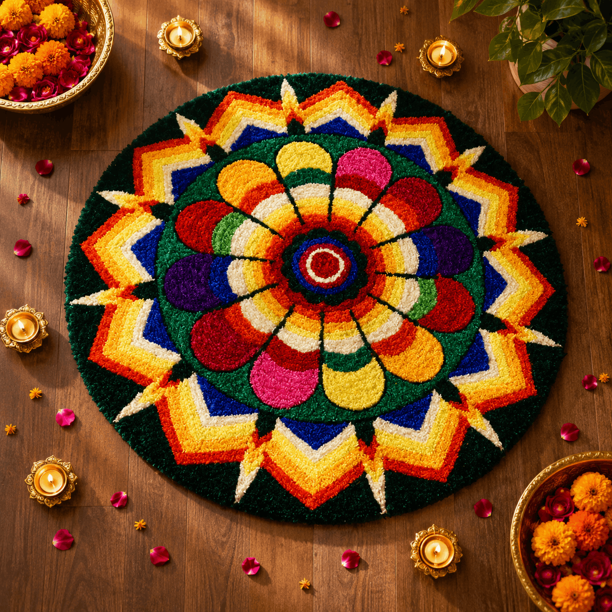 Fur Yarn 3 Feet Rangoli Mat - Design 12