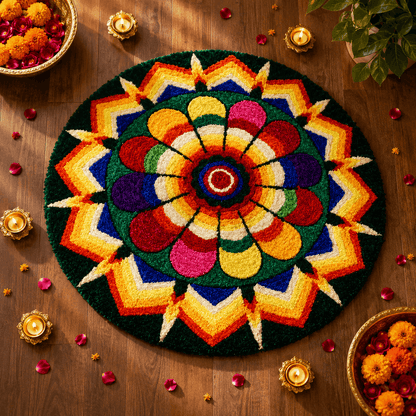 Fur Yarn 3 Feet Rangoli Mat - Design 12