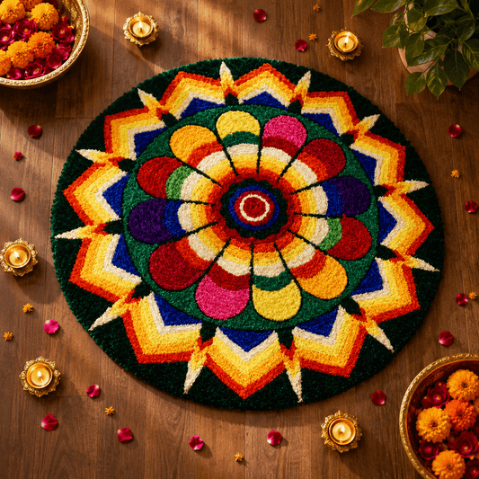 Fur Yarn 3 Feet Rangoli Mat - Design 12