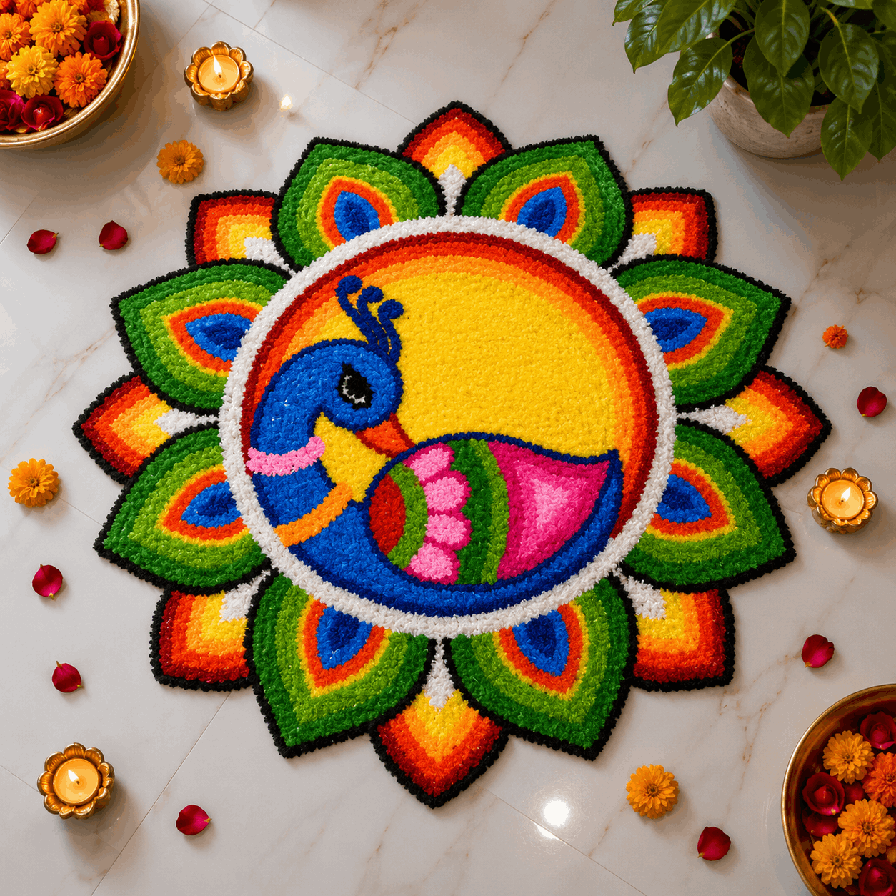 Fur Yarn 3 Feet Rangoli Mat - Design 14
