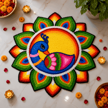 Fur Yarn 3 Feet Rangoli Mat - Design 14