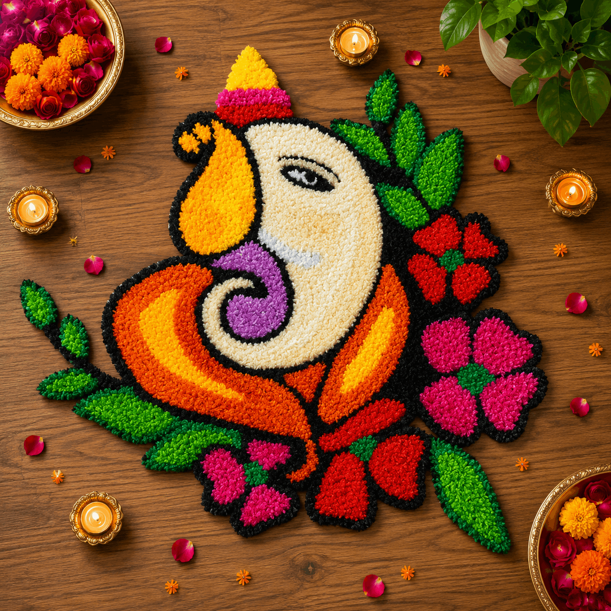 Fur Yarn 3 Feet Rangoli Mat - Design 15