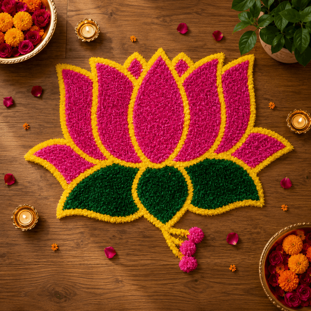 Fur Yarn 3 Feet Rangoli Mat - Design 16