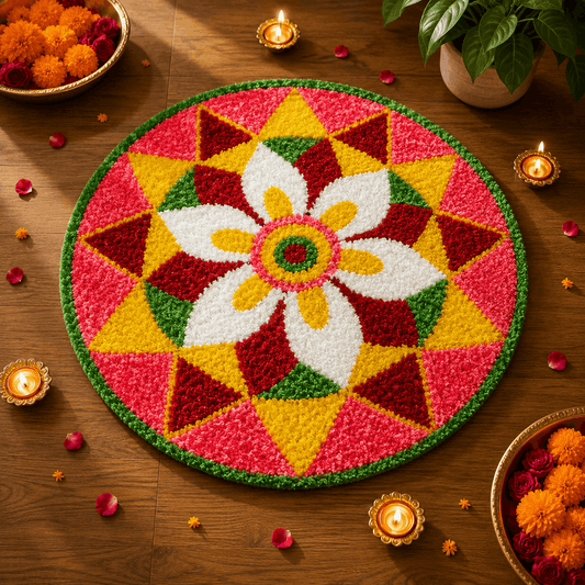 Fur Yarn 3 Feet Rangoli Mat - Design 17