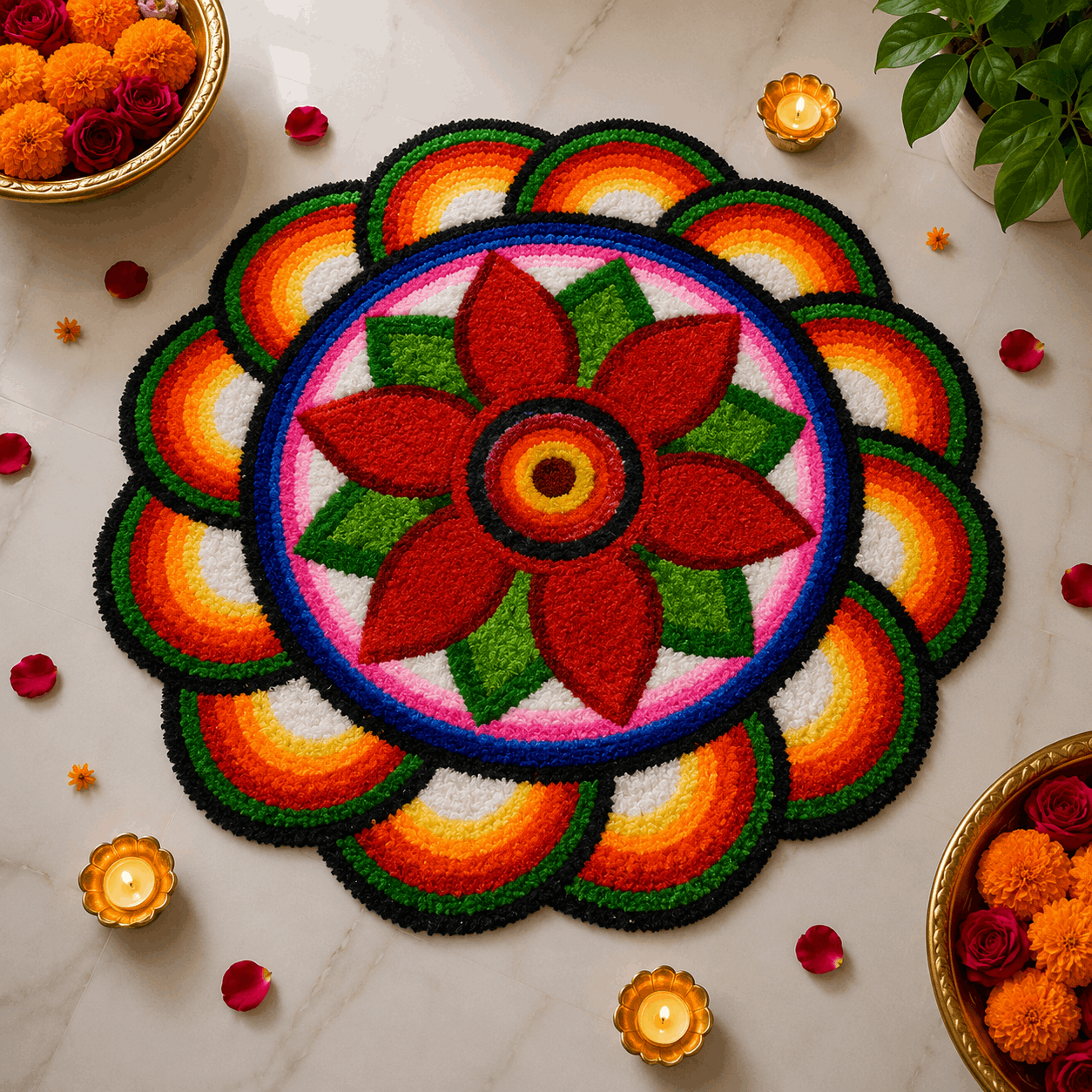 Fur Yarn 3 Feet Rangoli Mat - Design 18