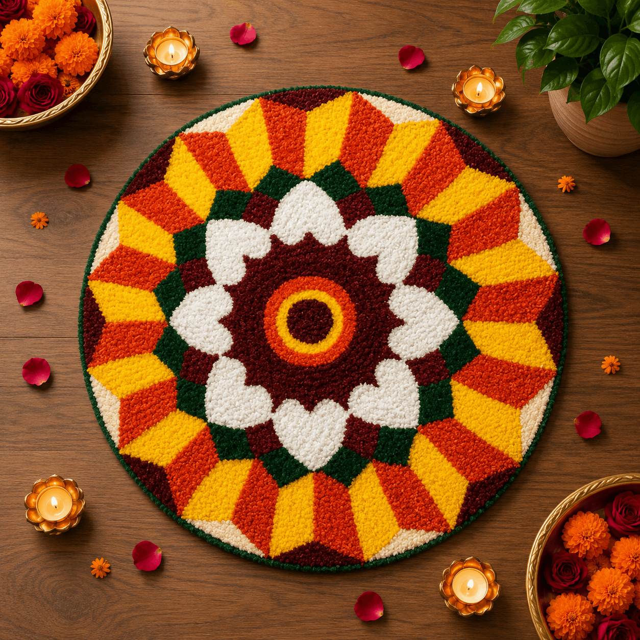 Fur Yarn 3 Feet Rangoli Mat - Design 19