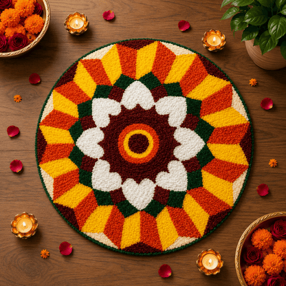 Fur Yarn 3 Feet Rangoli Mat - Design 19
