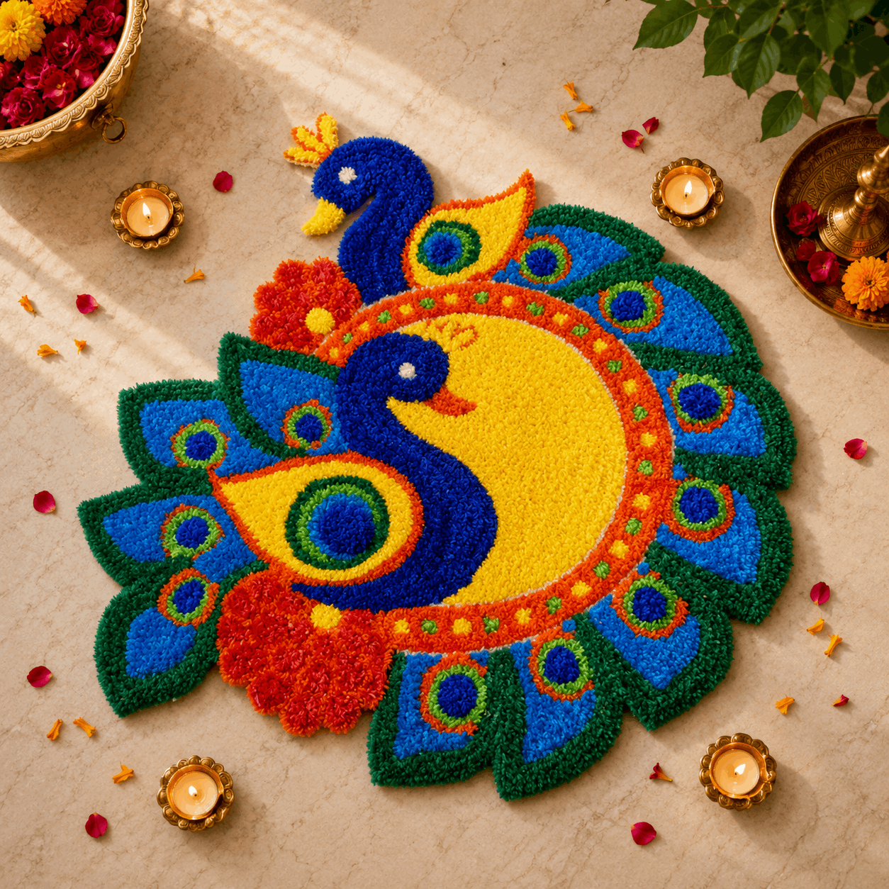 Fur Yarn 3 Feet Rangoli Mat - Design 2