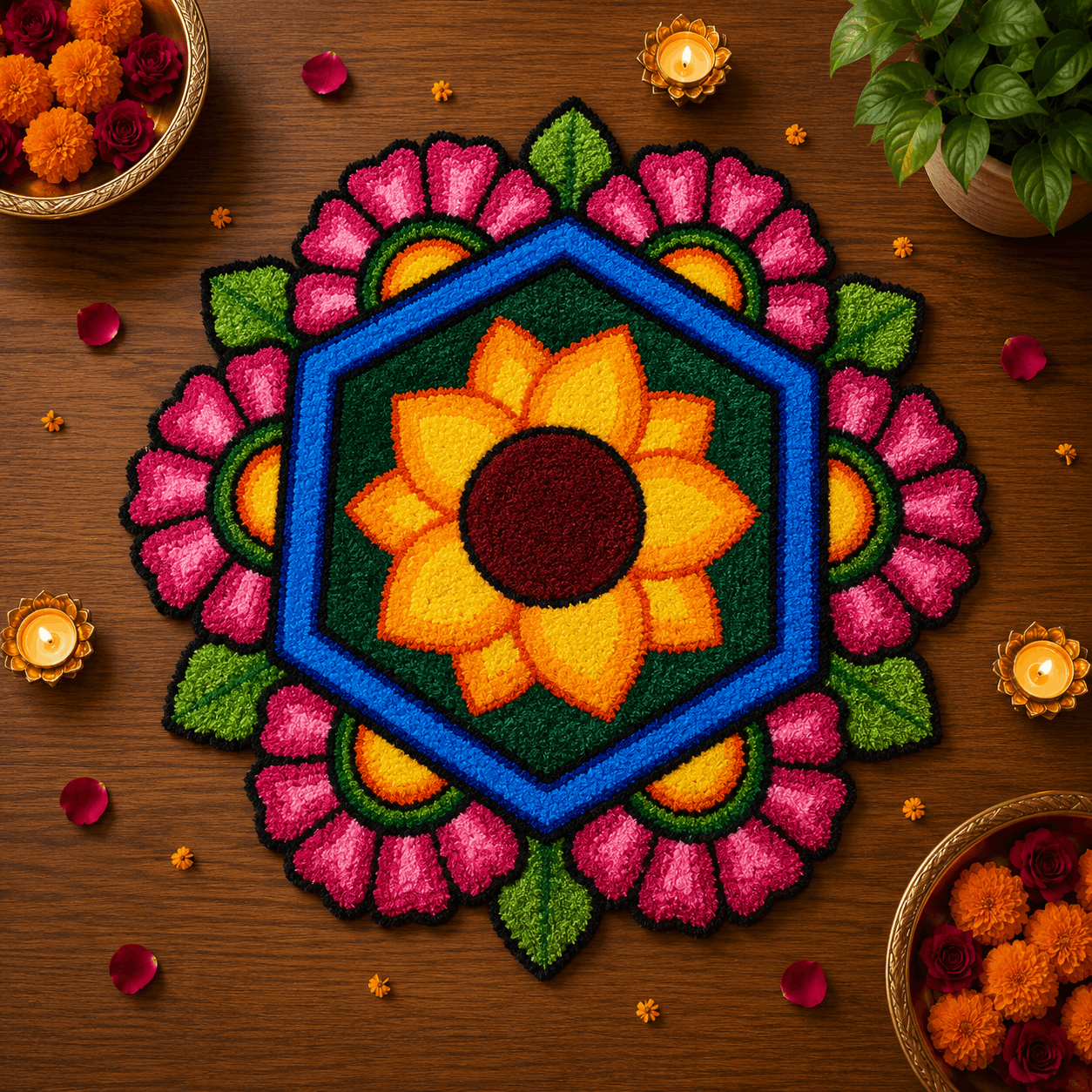 Fur Yarn 3 Feet Rangoli Mat - Design 20