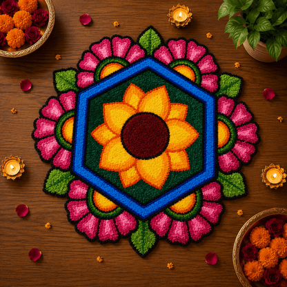 Fur Yarn 3 Feet Rangoli Mat - Design 20
