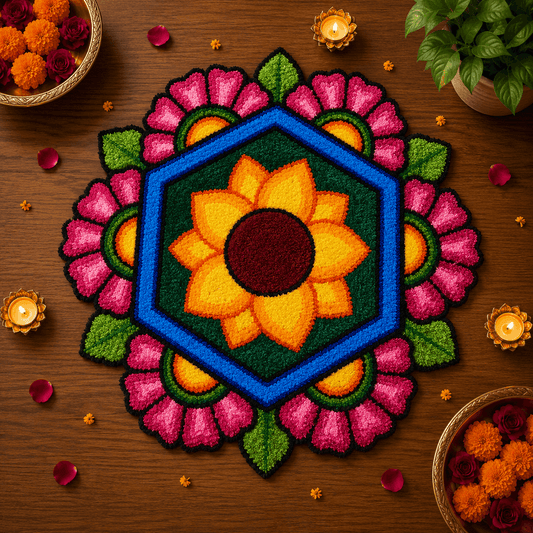 Fur Yarn 3 Feet Rangoli Mat - Design 20