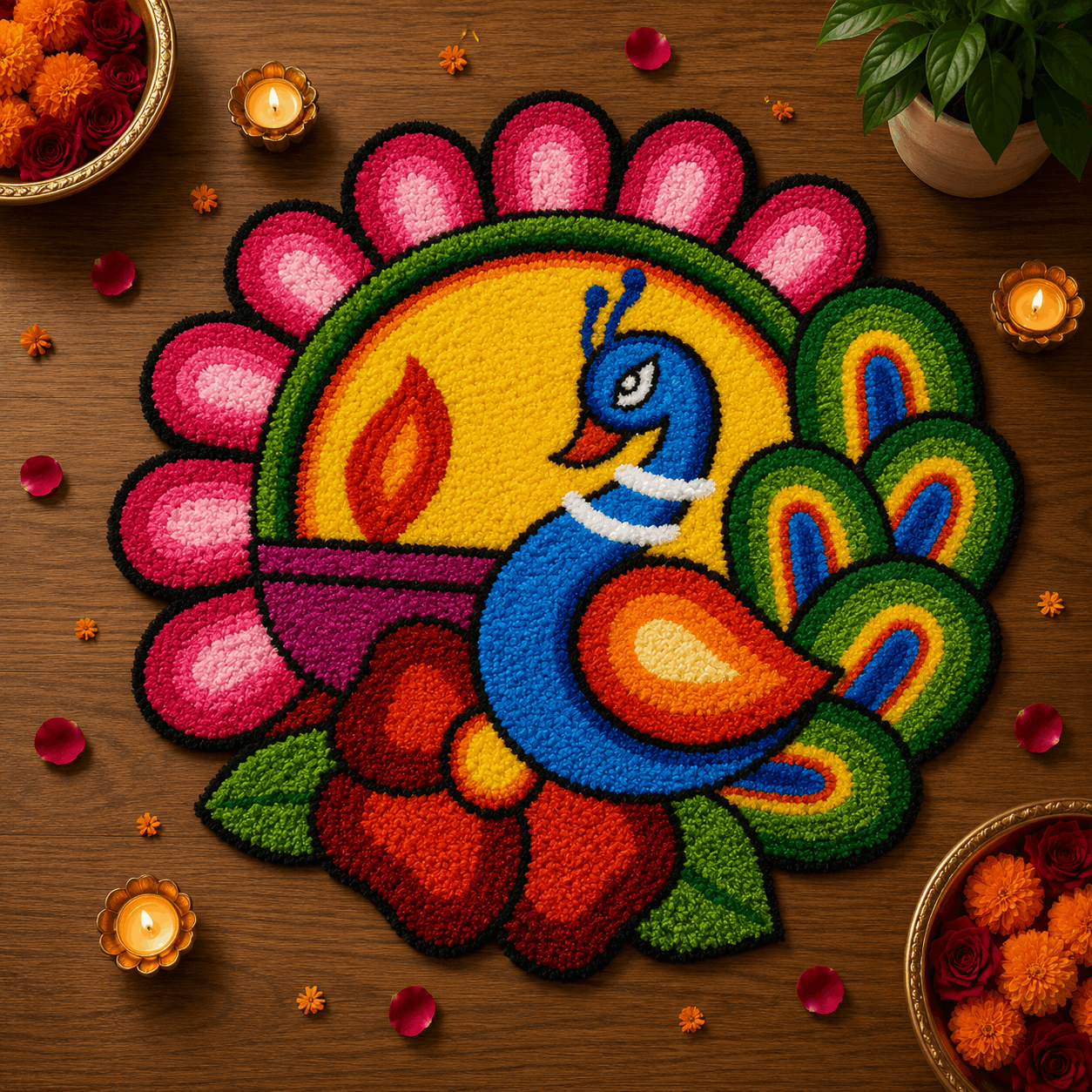 Fur Yarn 3 Feet Rangoli Mat - Design 21