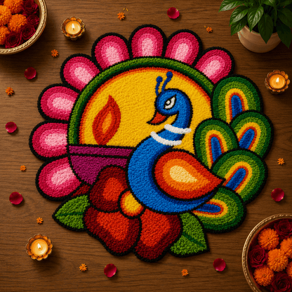 Fur Yarn 3 Feet Rangoli Mat - Design 21