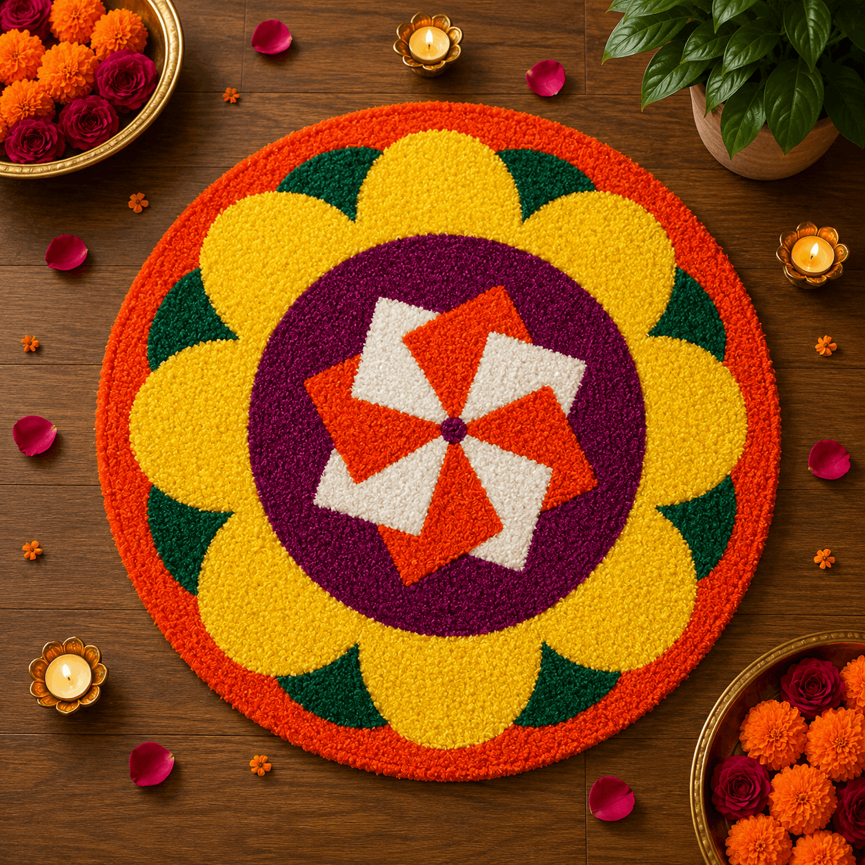 Fur Yarn 3 Feet Rangoli Mat - Design 22