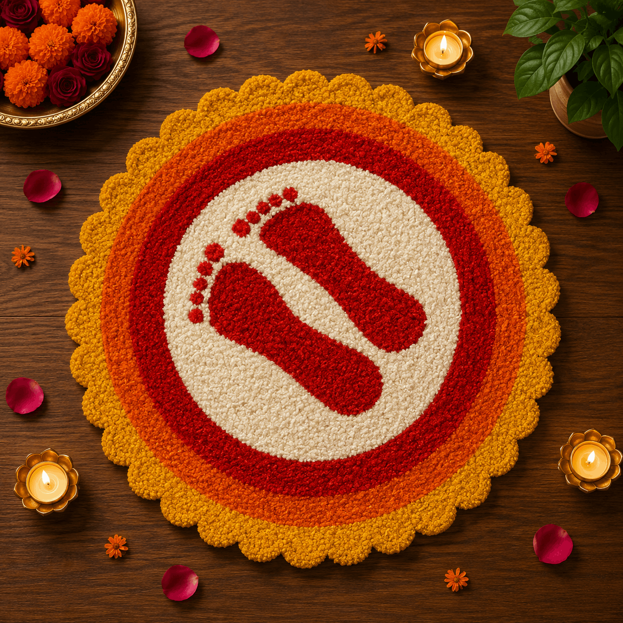 Fur Yarn 3 Feet Rangoli Mat - Design 23