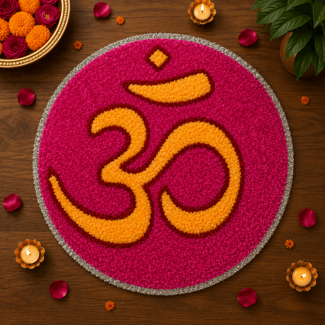 Fur Yarn 3 Feet Rangoli Mat - Design 24