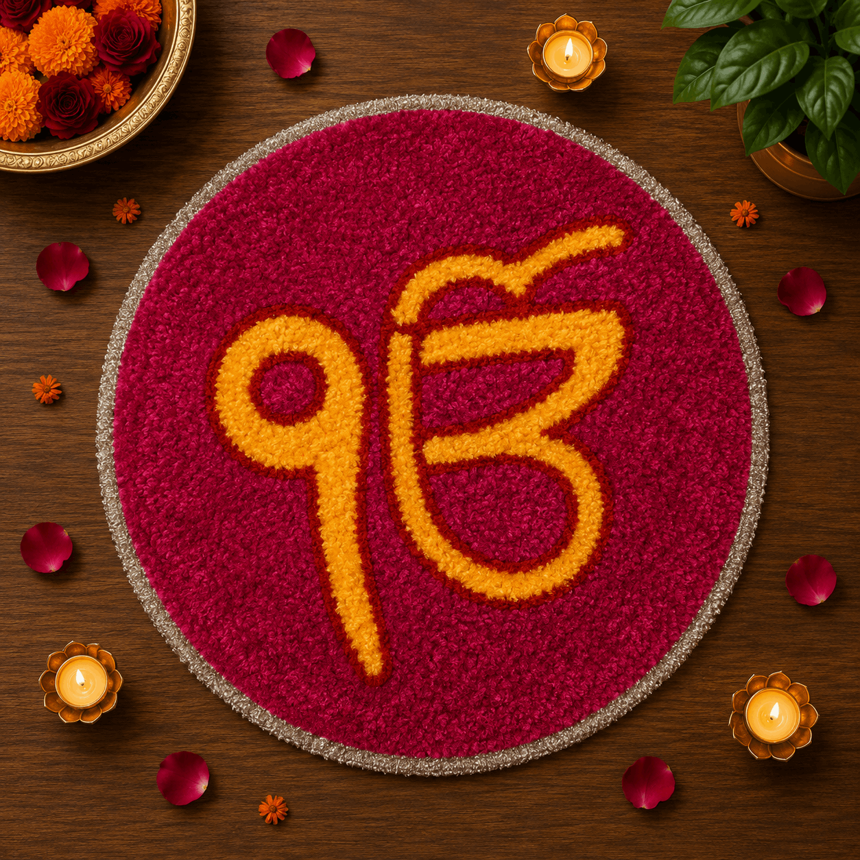 Fur Yarn 3 Feet Rangoli Mat - Design 25