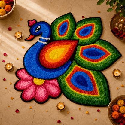 Fur Yarn 3 Feet Rangoli Mat - Design 7