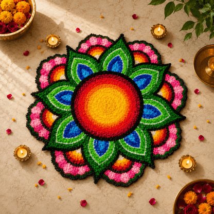 Fur Yarn 3 Feet Rangoli Mat - Design 8