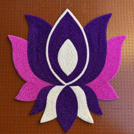 Purple Lotus Royale Rangoli Mat – 3 Ft Fur Yarn