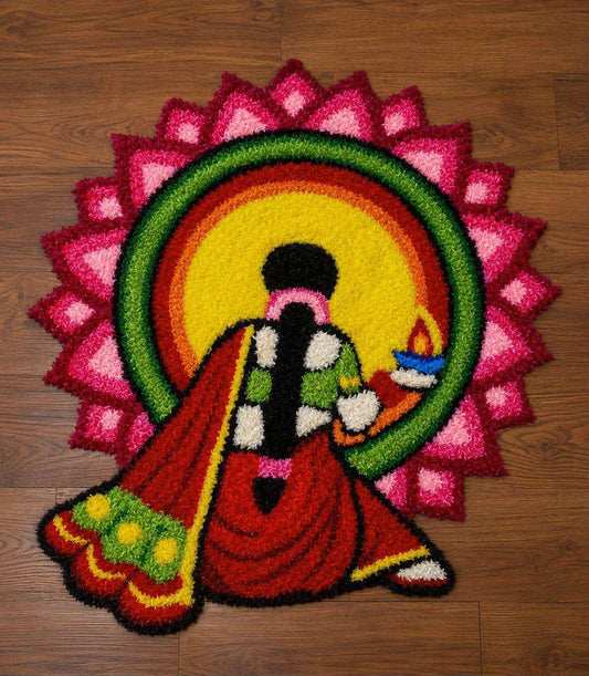 Diya Devi Sunburst Rangoli Mat – 3 Ft Fur Yarn