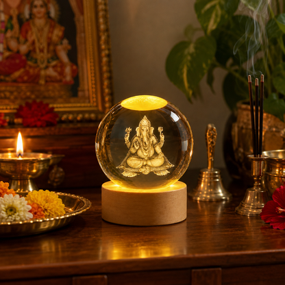 Ganesha 3D Crystal Lamp | Vighnharta LED Decor | Craft Decor
