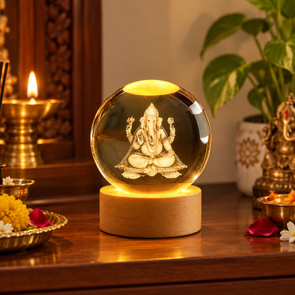 Ganesha 3D Crystal Lamp | Vighnharta LED Decor | Craft Decor