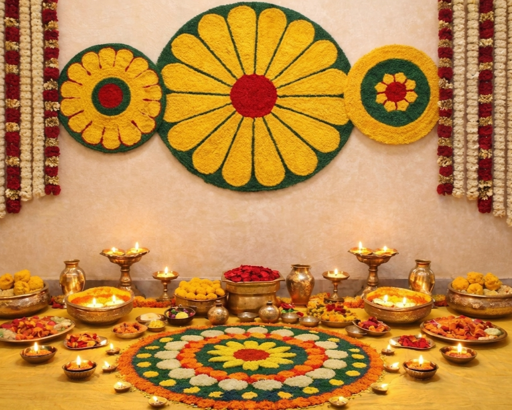 Rangoli Backdrop Mats – Set of 3 (3 Ft Center + 2 Ft Side Mats)