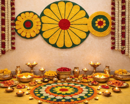Rangoli Backdrop Mats – Set of 3 (3 Ft Center + 2 Ft Side Mats)