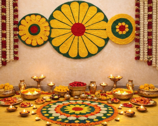 Rangoli Backdrop Mats – Set of 3 (3 Ft Center + 2 Ft Side Mats)
