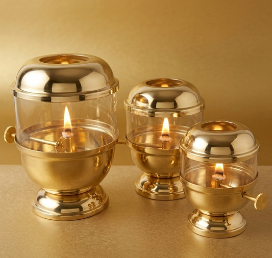 Pure Brass Akhand Jyot Diya with Glass Cover & Adjustable Knob