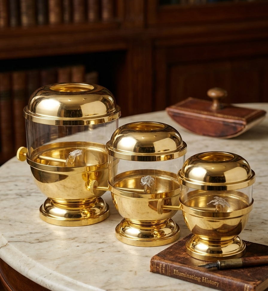 Pure Brass Akhand Jyot Diya with Glass Cover & Adjustable Knob