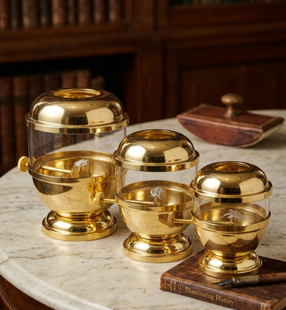 Pure Brass Akhand Jyot Diya with Glass Cover & Adjustable Knob