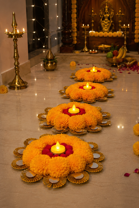 GlowCircle marigold mats arrangement Diwali – Craft Decor
