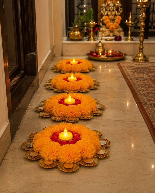 GlowCircle marigold rangoli mats set of 8 – Craft Decor