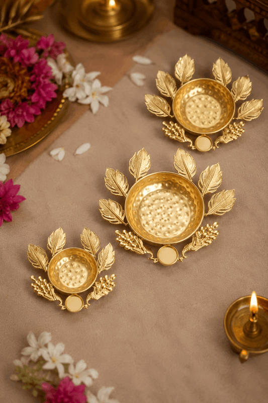 Handcrafted Golden Pooja Katori Set – Set of 3