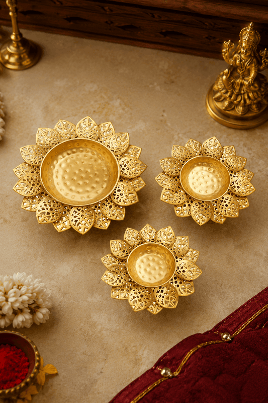 Handcrafted Golden Pooja Katori Set – Set of 3