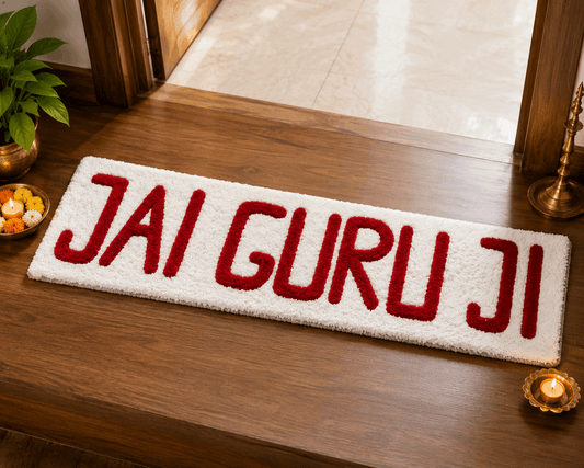 Jai Guru Ji Fur Yarn Mat – Backdrop & Rangoli Decor