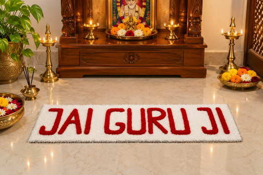 Jai Guru Ji Fur Yarn Mat – 3×2 Ft Backdrop & Rangoli Decor | Craft Decor
