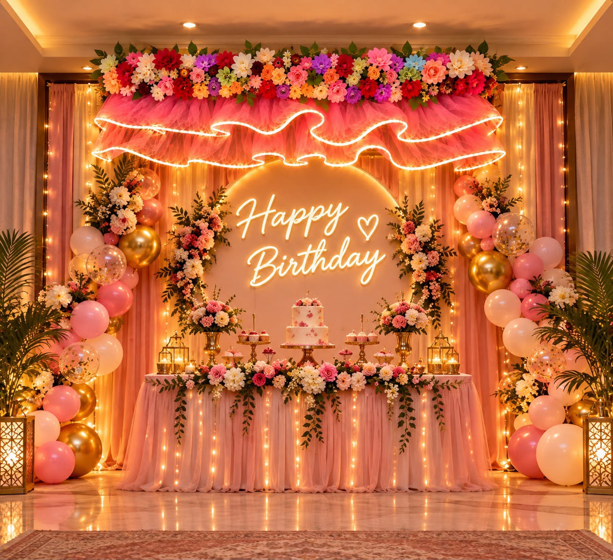 LED Flower Panel – Pink & White | 50" Festive Backdrop | Plug-In LED | Craft Decor