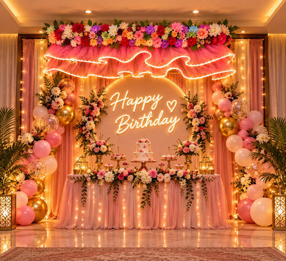 LED Flower Panel – Pink & White | 50" Festive Backdrop | Plug-In LED | Craft Decor