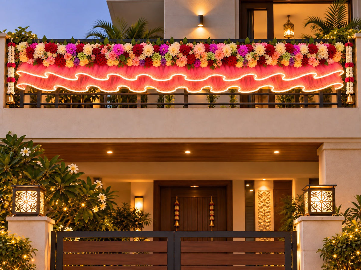 LED Flower Panel – Pink & White | 50" Festive Backdrop | Plug-In LED | Craft Decor