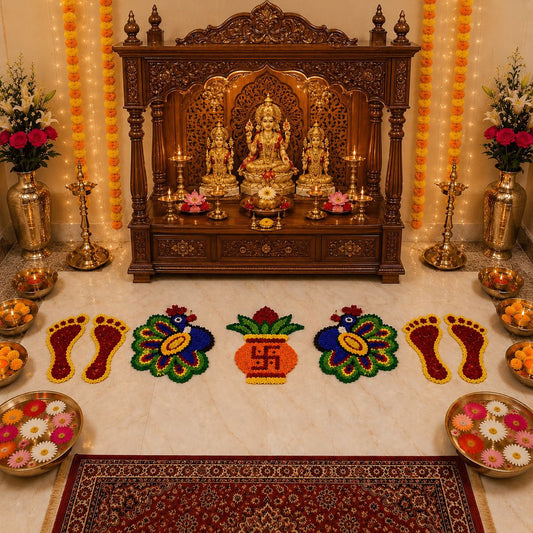 Lakshmi Charan Rangoli Combo – Premium Door & Mandir Décor Set | Craft Decor