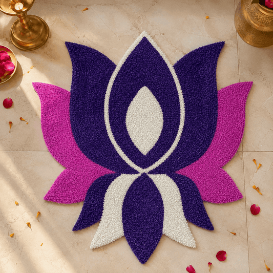 Purple Lotus Royale Rangoli Mat – 3 Ft Fur Yarn