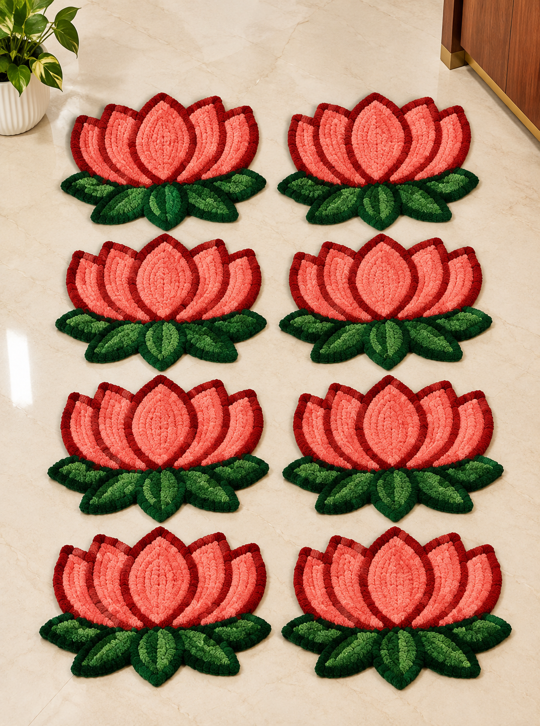 Kamal Pankti Peach-Pink sacred lotus stair mat set of 8 – Navratri home décor | Craft Decor