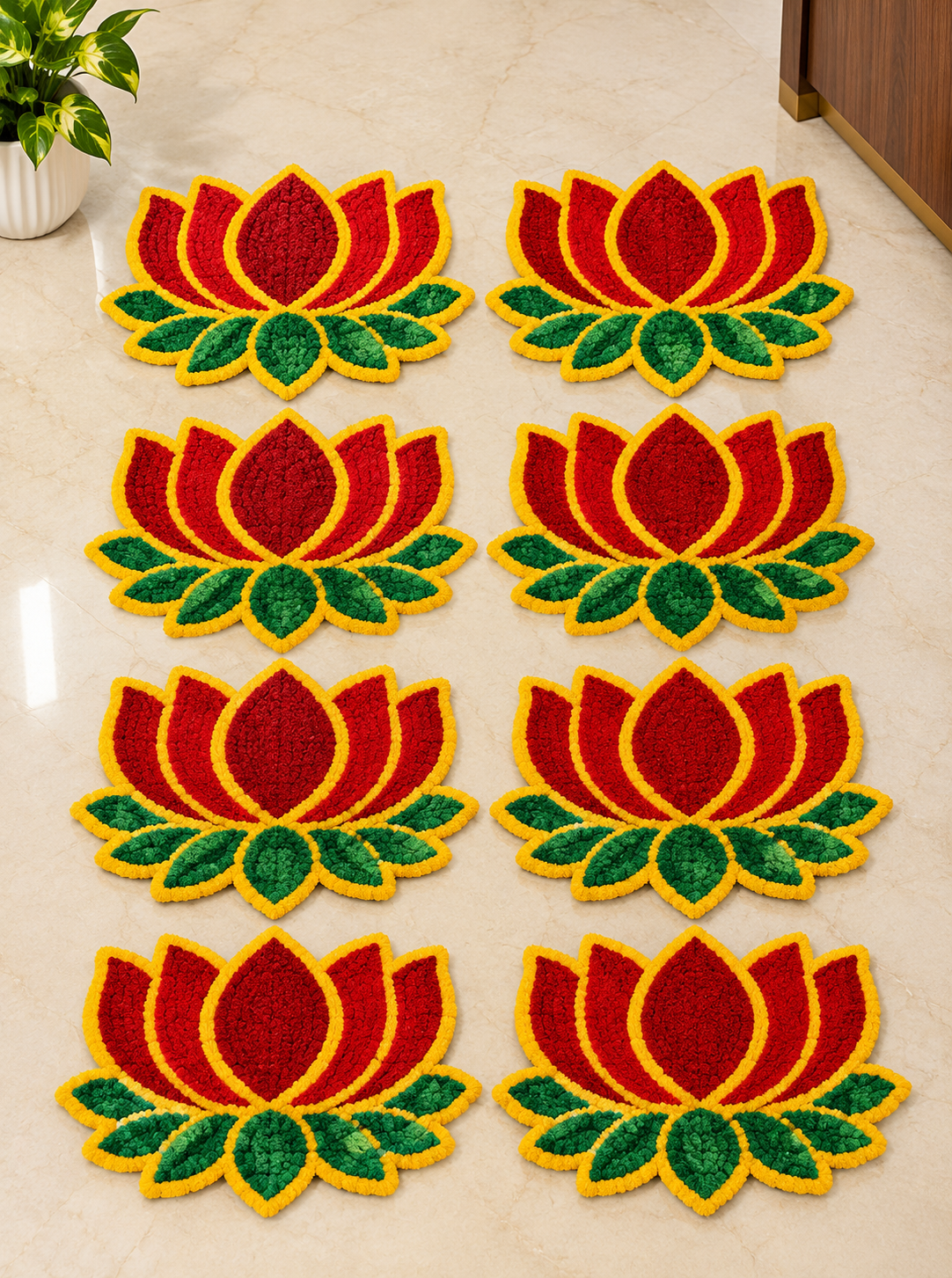 Kamal Pankti Red-Yellow lotus floor mat set of 8 – festive Diwali staircase decoration | Craft Decor