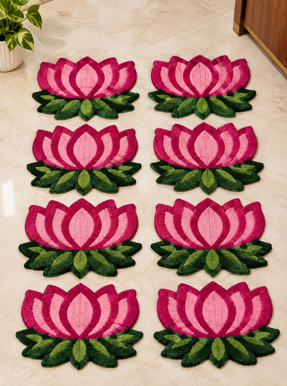 Kamal Pankti Pink-Green sacred lotus staircase mat set of 8 – Diwali entrance floor décor | Craft Decor